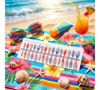 30 Pcs Summer Press On Nails Mermaid & Dopamine Press on Nails Glossy Almond Gel False Nails with 3D Embossed Designs Glossy Acrylic Fake Nails for Vacation Manicure Decoration (B-Summer Dopamine)