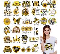 30 Pcs Sunflower Iron on Transfers Cute Patches Flower Appliques for T Shirts Spring Iron on Decals Heat Transfer Sticker for Clothes Bag Pillow Covers DIY Decorations