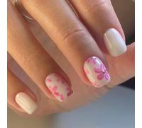 30 Pcs Sweet Flowers False Nails Solid Color Artificial Full Covers Stick On Short Square Press On