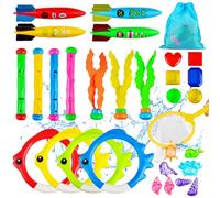30 Pcs Swimming Pool Toys, Diving Toys for Swimming Pool, Dive Toys with Torpedo Bandits, Diving Sticks, Seagrass, Diving Fish Rings, Gemstones,etc.,Sinkers for Swimming Kids with Carrying Bag