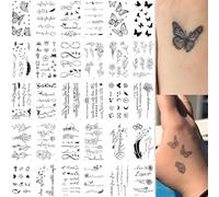 30 PCS Temporary Tattoos - Fine Line Fake Tattoos for Body Art - Realistic Removable Tattoo Stickers with Flowers, Leaves, Words & Patterns - Waterproof Festival Tattoos for Women & Men