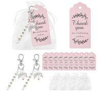 30 Pcs Thank You Gift Angel Keychains, Guardian Angel Keychains Guardian Angel Pendants Guest Gift Set Communion Favours Christening Wedding Favours Baby Shower Birthday Giveaway for Guests (Pink)