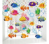 30 Pcs Tropical Fish Hanging Swirls Under The Sea Party Decorations Ceiling Decor Ocean Themed Mermaid Creatures Beach Party Supplies Under The Sea Decor(Fish Style)