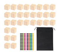 30 PCS Unpainted Wooden Blocks for Kids, Wooden Blocks for Craft, 3cm Solid Wood Cubes, Formaldehyde-Free, Smooth Surface, for DIY Projects with Drawstring Bag & 120 Colorful Dot Stickers