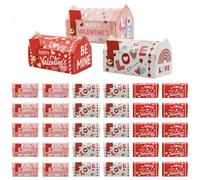 30 Pcs Valentines Mailboxes, Valentine's Day Treat Goodie Paper Box with Colorful Heart shaped Design for Valentines Wedding Party Favor School Classroom Exchange Prizes (Red&Pink&White)