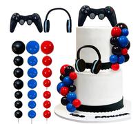 30 PCS Video Game Themes Cake Toppers - Headset & Controller Cake Decorations for Birthday Parties (Colored)