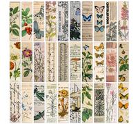 30 PCS Vintage Aesthetic Bookmarks - Elegant Pattern Paper Bookmarks for Book Lovers, Simple Style Book Accessories with Natural Style Cute Butterfly Flower Plant Designs