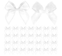 30 PCS White Satin Ribbon Bows, White Twist Tie Satin Bows with Sticky Gel Pads, Single Sided Satin Bow 8CM x 8CM for Gift Wrapping Crafting Wedding Birthday Christmas Decoration