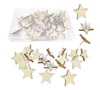 30 pcs Wood Push Pins Star Shape Cute Decorative Thumbtacks for Cork Boards Map Photos Calendar and Home Office Craft Projects with Box（Star）