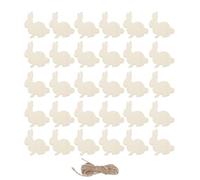 30 Pcs Wooden Bunny Craftwork Hanging Pendants with Ropes