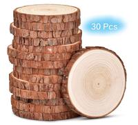 30 Pcs Wooden Circles,Craft Wood Kit, Unfinished Natural Wood Slices, Tree Slices with No Hole, DIY HandcraftsArts,Centerpieces,Ornaments, Party(Size:7-8cm(2.8-3.2in))