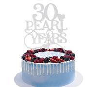 30 Pearl Years Cake Topper Silver Glitter for Anniversary Desserts Decor