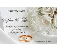 30 Personalised White Rose Wedding Day Save The Date Cards With Envelopes SD20