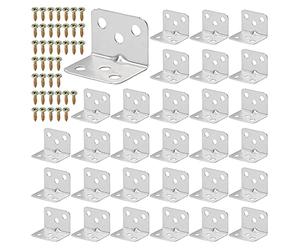 30 Pices Stainless Steel L Shape Corner Brackets, Right Angle Bracket for Wood Furniture Fixation with 120 Screws, Metal 90 Degree Corner Brace Plate Fastener (Silver 36 x 27mm)