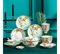 30 Piece 4-6Person Porcelain Dinnerware Set, Chinese Style Tableware Plate and Bowl Set, Dinner Plates Set of 30