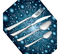 30 Piece Cutlery Set, Fantasy Tableware Stainless Steel Silverware Dinnerware Set for Serves 6 People Including Knife, Forks, Spoons, Tea Spoons & Placemat, Digital Computer Art Futuristic Dots Circul