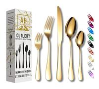 30 Piece Cutlery Set in Gold Colour Service for 6, Premium Mirror Finish Tableware, Stainless Steel Flatware Serving Set, Dishwasher Safe Forks, Knives, & Spoons, Ideal for Home, Parties & Gifting…