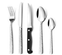 30 Piece Cutlery Sets with Steak Knives, Homikit Stainless Steel Hammered Flatware Set Included Knives Forks Spoons, Service for 6 People, Mirror Polished & Dishwasher Safe