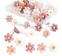 30-Piece Floral Push Pins for Bulletin Boards, Decorative Drawing Pins with Storage Box, Ideal for Wall Decor and Notice Boards (Pink, Light pink, White)