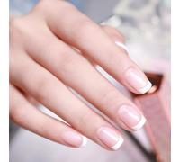 30-Piece French Tip False Nails, Press On Nails with 15 Sizes, Short Square Stick On Nails, Nude Pink White Full Cover False Nails for Office, Wedding & Daily Wear