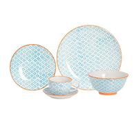 30 Piece Hand-Printed Dinner Set Nicola Spring Blue One Size