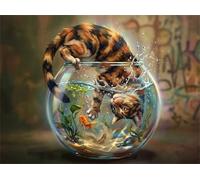 30 Piece Jigsaw Puzzles for Adults, Cat Fish Classic Puzzle, 9.8x7.9 inch, Premium Interlocking No Dust, Family Indoor Activity