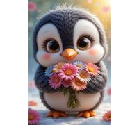 30 Piece Jigsaw Puzzles for Adults, Penguins Flowers 9.8x7.9 inch, Challenging Brain Teaser Puzzle, Premium Cardboard Hobby Gift for Adults & Seniors