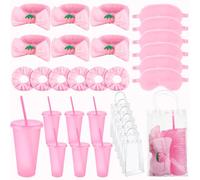 30 Piece Set Evening Pajama Girl Gift 6 Cute Scrunchies For Women 6 Spa Sleep Masks Plush Pink 6 Reusable Glitter Cups 6 Makeup Headbands 6 Makeup Bags