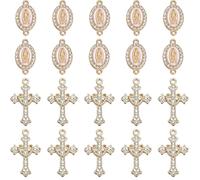 30 Piece Set Religious Rhinestone Charm Connectors, Gold Cross and Virgin Mary Design, Crystal Embellished (Gold)