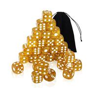 30 Piece Transparent Dice Set, 16 mm Acrylic Dice in Glitter Gold, 6-Sided Colourful Dice Set with Rounded Corners, D6 Standard Dice with Pockets for Game, Party, Poker, Teaching Math