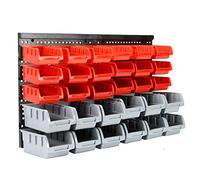 30-Piece Wall Mounted Tool Storage Rack - Pegboard Backboard with Bins & Hooks - Garage, Workshop & Shed Organiser - Stackable DIY Wall System - Black Plastic Containers | Pukkr