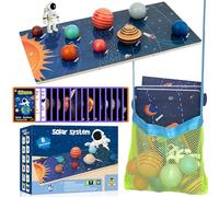 30-Piece Wooden Solar System Model Board, Montessori Planet Balls, Toy with Astronaut Figures, Preschool Learning Puzzle, Flash Cards