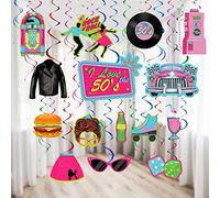 30 Pieces 1950's Rock and Roll Party Decorations Sock Hop 50s Foil Swirl Rock Themed Party Supplies Soda Shop Hanging Swirls Ceiling Decorations for 50's 60's Theme Supplies