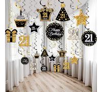 30 Pieces 21st Birthday Party Decorations, 21st Birthday Party Decorative Cards and Hanging Swirls Ceiling Decorations Shiny Celebration Hanging Swirls Decorations for 21st Birthday Party Supplies