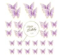 30 Pieces 3D Butterfly Cake Toppers, Purple Gold Edge Butterfly Cake Toppers, Perfect for Decorating Cakes & Desserts on Birthdays, Weddings, Parties, with 1 Piece Round Cake Decorating Plugin.