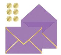 30 Pieces 5 x 7 Inches A7 Envelopes with V Flap Gold Foil Border, for Office, Business Envelopes Colored Envelopes for Gift Cards, Money,Wedding,Invitations, Graduation, Baby Shower (Purple)