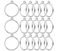 30 Pieces Antique Silver Round Open Back Bezel Pendants Metal Hollow Frame Charms Blank Geometric Frame Molds for DIY Pressed Flower Resin Crafts Jewelry Making