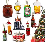 30 Pieces Beer Christmas Tree Ornaments Funny Wine Bottle Ornaments Wooden Whiskey Champagne Bottle Beer Ornaments for Christmas Tree Hanging Ornaments Home Party Favor