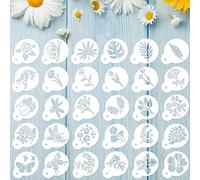 30 Pieces Cake Stencil Templates Plastic Stencils Reusable Cookie Stencils DIY Cake Stencils Coffee Stencils Latte Art Floral Painting Stencils for Coffee Cake Cookie Chocolate Candy Drawing Templates