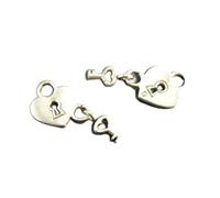 30 Pieces Charms for Jewellery Making, 2.5 x 1.5 cm, Heart Lock and Keys, Silver Charms for Handmade Jewellery Making, Metal, No Gemstone