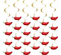 30 Pieces Chili Pepper Whirls Chili Pepper Hanging Swirls Chili Pepper Decorations Spiral Party Streamers for Mexico Cinco De Mayo Fiesta Decor (Red)