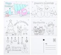 30 Pieces Christmas Color Your Own Postcards Coloring Cartoon Christmas Greeting Cards Coloring Christmas Cards for DIY Kids Student Christmas, 5 Designs, 4 x 6 Inches