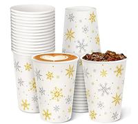 30 Pieces Christmas Paper Cups Snowflakes, Disposable Cups for Winter Party Supplies and Daily Use, Christmas Party Cups for Hot and Cold Beverages, White 12 Ounce