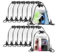 30 Pieces Clear Drawstring Backpack, Plastic Waterproof Transparent Stadium Bags Clear String Bag for Gym Concert Travel Beach Swimming Sport Workout Stadium Approved, Black, approx. 11.8x11.8 inches