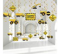 30 Pieces Construction Birthday Party Hanging Swirl Decoration, Traffic Zone Birthday Theme Streamers, Construction Trucks Party Supplies, Caution Signs Tractor Bulldozers Dump Truck Party Foil Swirls