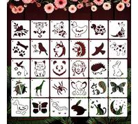 30 Pieces Cute Animal Stencils 3Inch Reusable and Flushable Print Stencils Cat Dog Panda Pattern Templates for Painting on Wood, Burning Art, Craft, Wall, Home Sign Decor, Fabric, Canvas