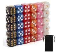 30 Pieces Dice Set, 16mm Coloured Dice with 6-Sided, Acrylic Dices with Two Color Pattern, 6 Sided Dices Set for Classroom Math Learning and Playing Board Games