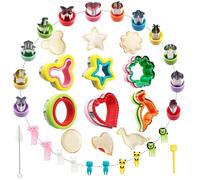 30 Pieces Food Fruit Shape Cookie Cutters Fun Kids Lunch Cutters and Skewers Cute Sandwich Cookie Cutter Closure Set Lunchable Food Fruit Vegetables Cheese Moulds for School Lunch