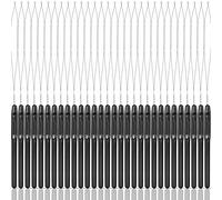30 Pieces Hair Extension Loop Needle Threader Wire Pulling Hook Tool and Bead Device Tool Plastic Loop Needle for Hair or Feather Extensions Supplies, DIY, Black