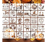 30 Pieces Halloween Stencils 8Inch Reusable and Flushable Plastic Stencils Pumpkin Witch Spider Bat Pattern Templates for Painting on Wood, Burning Art, Craft, Wall, Home Sign Decor, Fabric